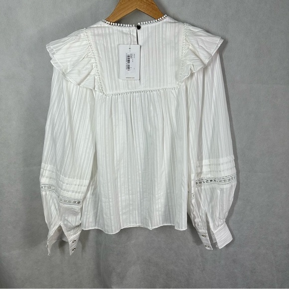 Ted Baker Silais Double Frill Cotton Blouse Ivory Size 1 US 2 - Picture 2 of 14
